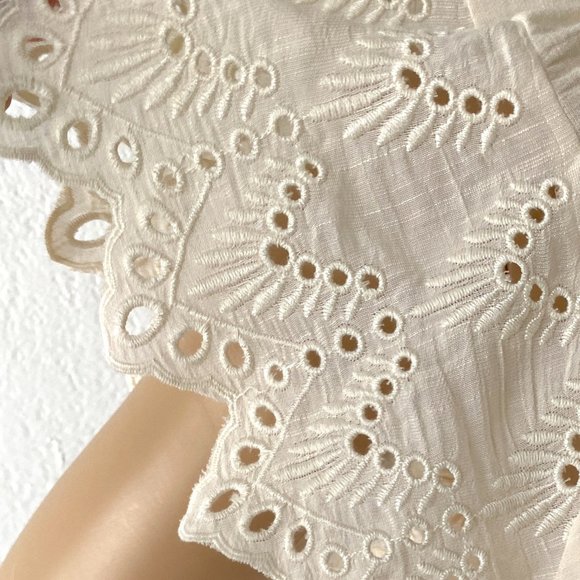 Boho Chic Shift Dress | Eyelet Lace Flutter Sleeve Dress | Cream Ivory Dress XS - Picture 5 of 10
